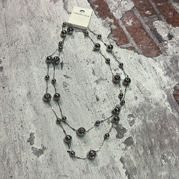 NWT Coldwater Creek Silver Vega Beads Rhinestone Accent Long Necklace - Picture 1 of 10